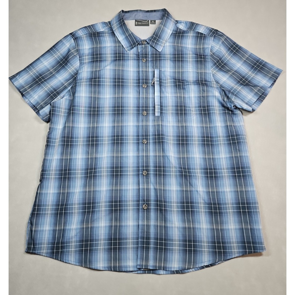 Free Country Mens Blue Plaid Vented Button Up Short Sleeve Shirt Size XL NWOT